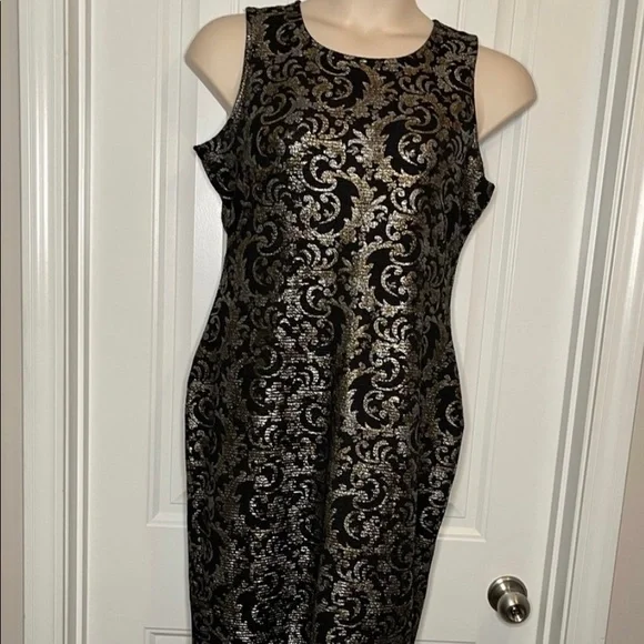 Olivia Matthews Dresses | Olivia Matthew Metallic And Black Bodycon Dress | Color: Black/Gold/Silver | Size: 14 | Nsane2themax's Closet